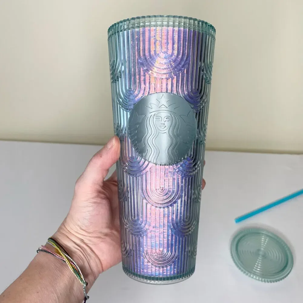 Starbucks Spring Iridescent Mermaid Scales Grid Tumbler 24oz Venti 2022